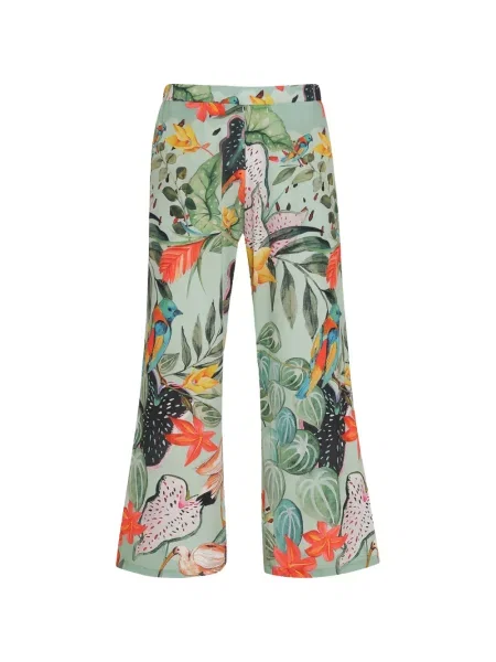 Pantaloni Amir Slama cu imagine cu imprimeu tropical verde