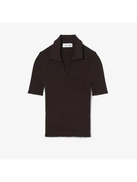 Lacoste Sweter Z Kołnierzykiem Polo Z Krótkim Rękawem Slim Fit brązowy