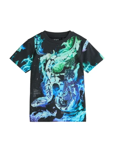 Next Tricou azur / verde neon negru