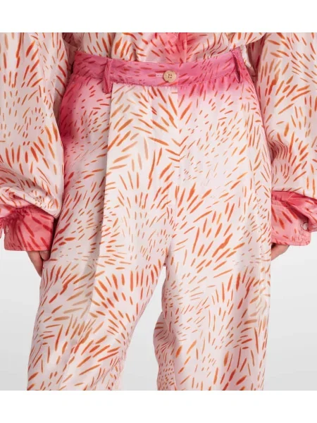 Pantaloni Dries Van Noten de mătase cu imagine roz