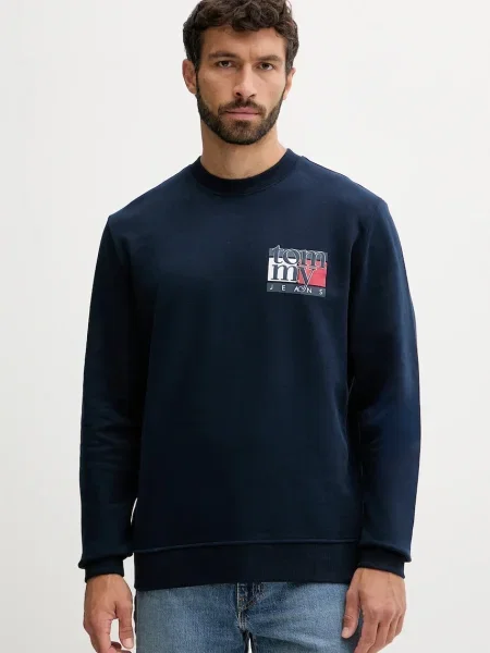 Tommy Jeans Bombažen pulover modra