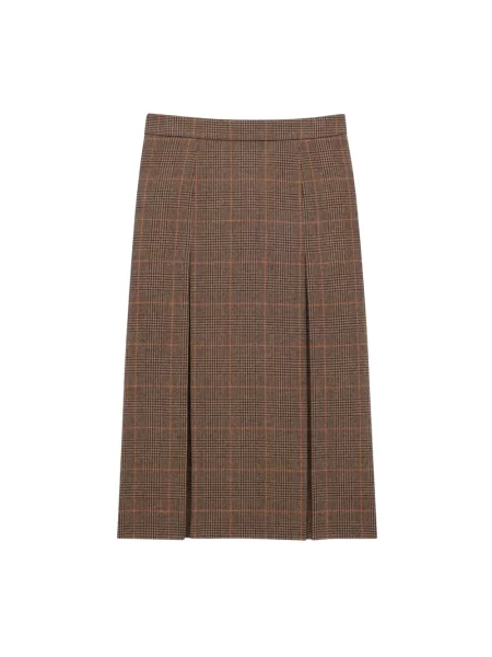 Spódnica midi Saint Laurent z kaszmiru w kratkę do kolan brązowa