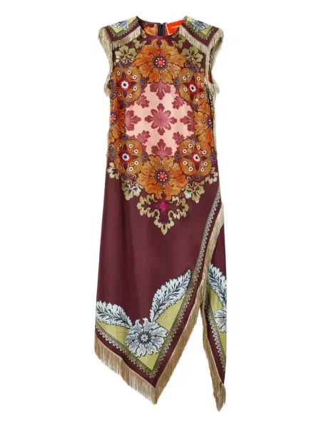 Rochie La Doublej cu franjuri cu model floral de costum maro