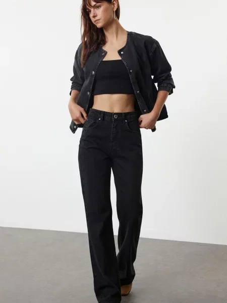 Blugi Trendyol cu talie înaltă negru