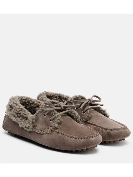 Mocasini Brunello Cucinelli din piele de căprioară gri