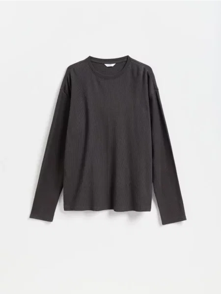 Reserved Tricou structurat cu mânecă lungă gri-închis gri