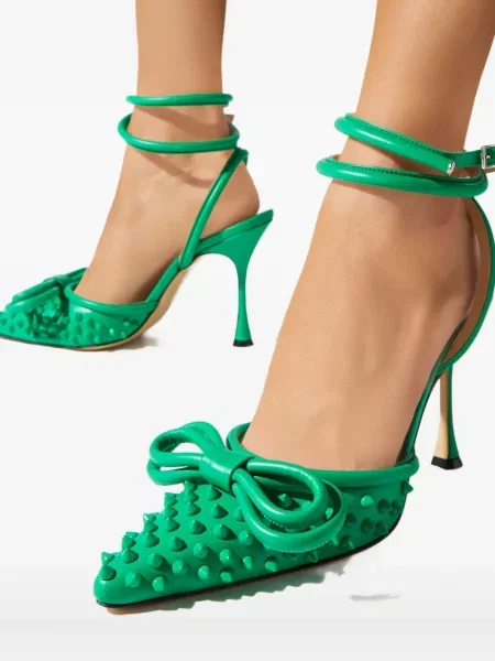 Pantofi cu toc Mach & Mach cu funde verde