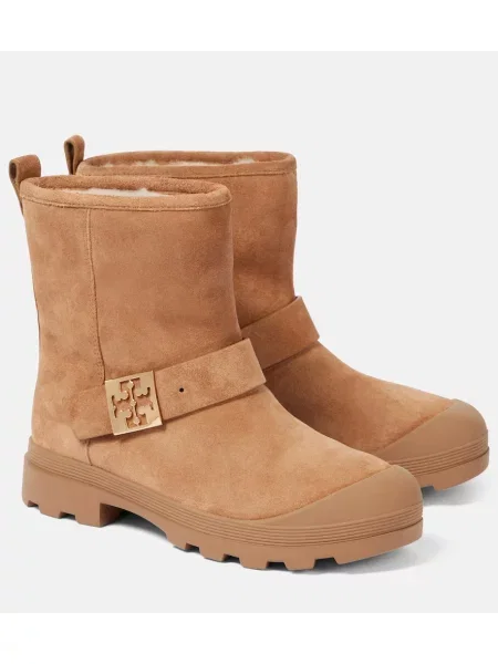 Cizme scurte Tory Burch din piele de căprioară cu platformă maro