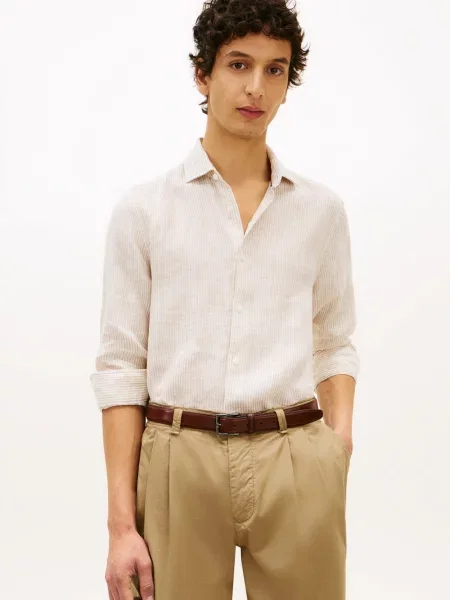 Tommy Hilfiger Tailored koszula lniana Mężczyźni Slim Fit len beżowy|biały S biała