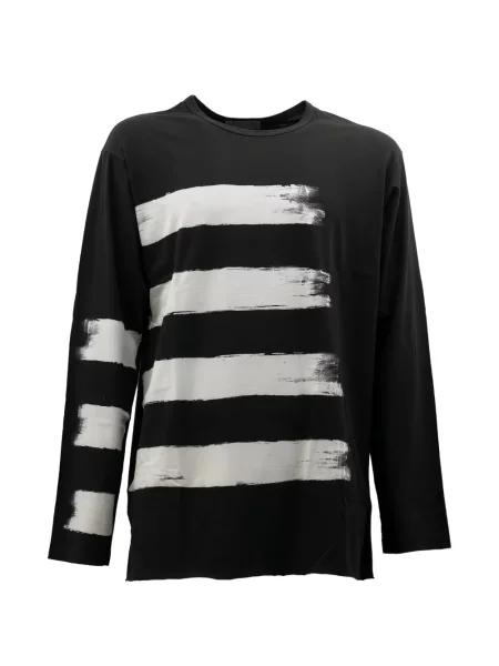 Lung tricou Yohji Yamamoto cu dungi cu imagine negru