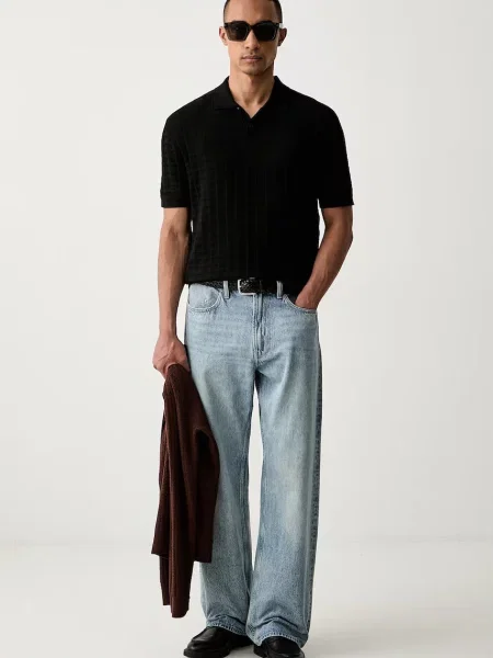 Armani Exchange pletena polo majica za muškarce s viskozom crna