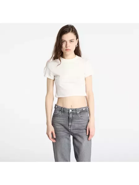 Тениска Tommy Jeans Slim Crop Ton T-Shirt White XS бежово