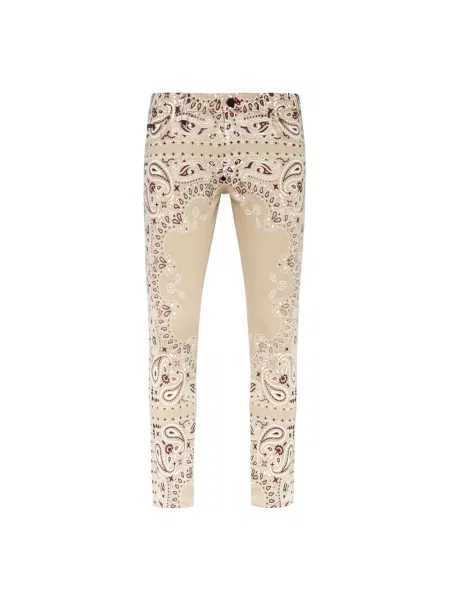 Skinny jeansy skinny Philipp Plein z wzorem paisley beżowe