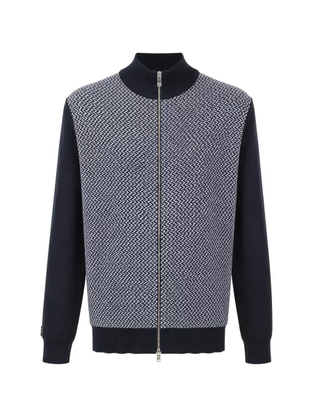 Cardigan Tombolini cu model herringbone albastru