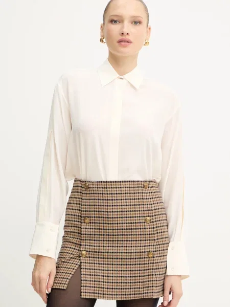 BOSS cămașă de mătase cu guler clasic relaxed bej