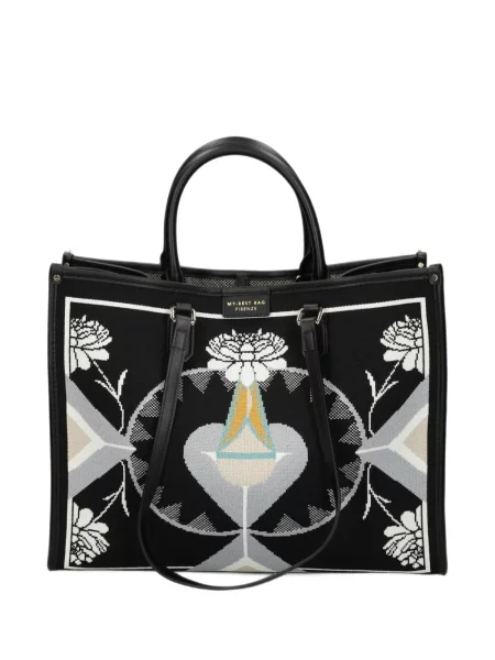 Geantă shopper My Best Bag cu model floral cu imagine negru