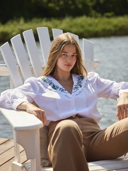 Cămașă Trendyol cu broderie alb