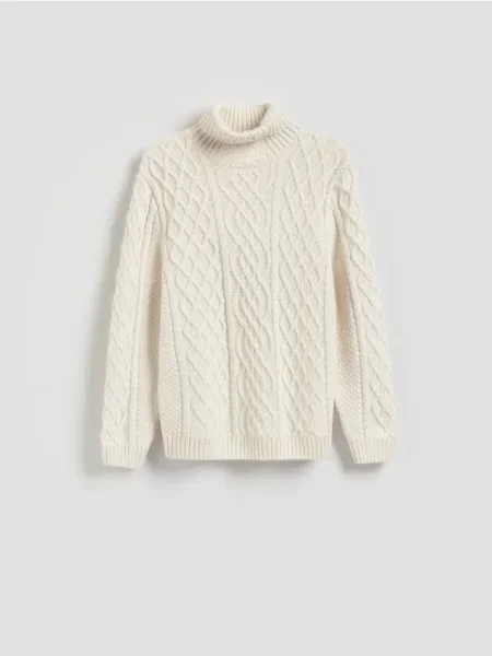 Reserved Strukturalny sweter z golfem złamana biel