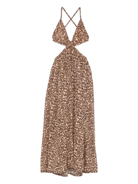 Sukienka midi Zimmermann do kolan pleciona garniturowa brązowa