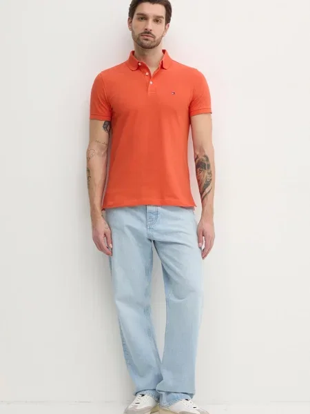 Tommy Hilfiger polo majica z elastanom oranžna