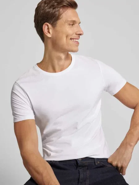 T-shirt z prążkowanym okrągłym dekoltem Casual Friday biała