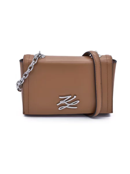 Torebka crossbody Karl Lagerfeld skórzana z logo brązowa