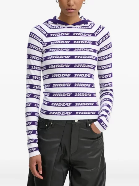 Prugasti džemper Day Birger Et Mikkelsen s kapuljačom bijela