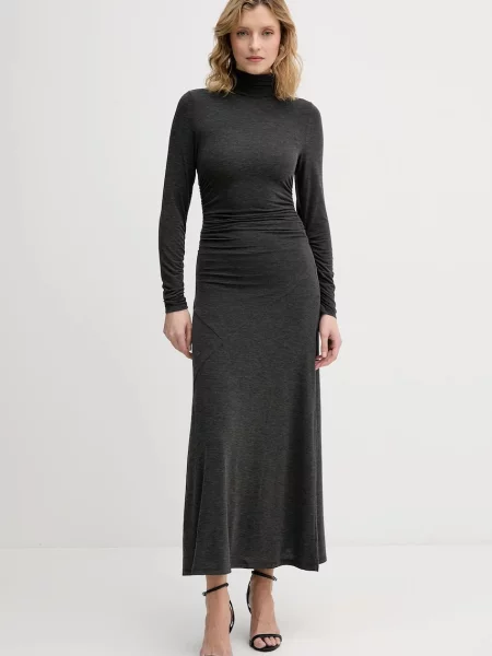 Sisley rochie din amestec de mătase maxi drept gri