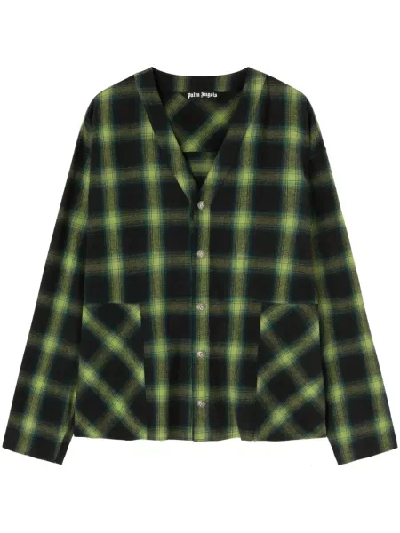 Koszula Palm Angels w kratkę z dekoltem w serek zielona