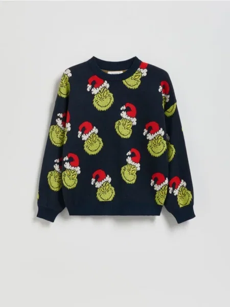 Reserved Świąteczny sweter Grinch granatowy