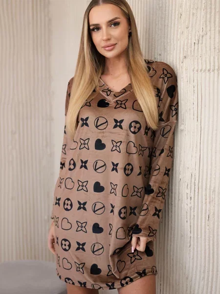 Aksamitna sukienka Kesi garniturowa brązowa