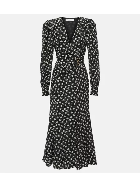 Rochie midi Alessandra Rich de mătase cu imagine până la genunchi negru