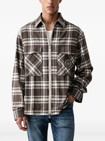 Cămașă Armani Exchange în carouri maro