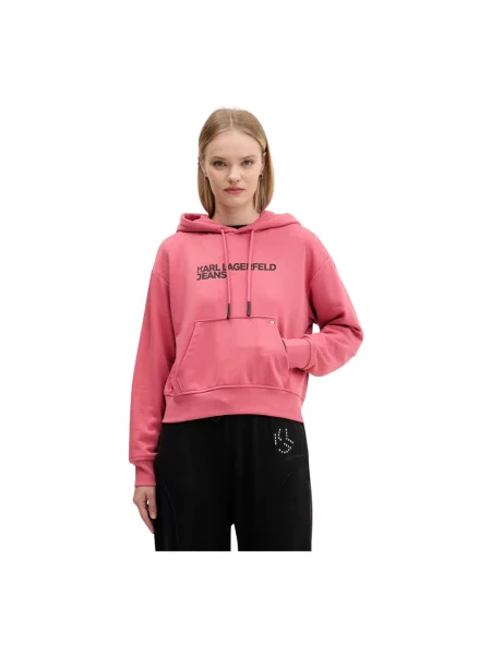 Bluza z kapturem Karl Lagerfeld z logo czerwona