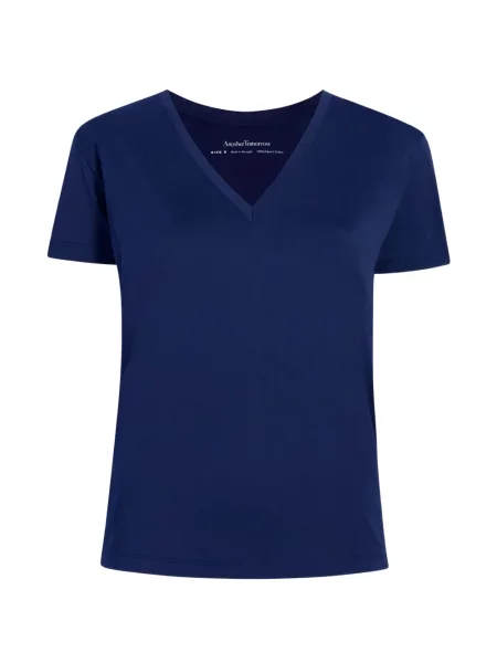 Tricou Another Tomorrow cu decolteu în V albastru