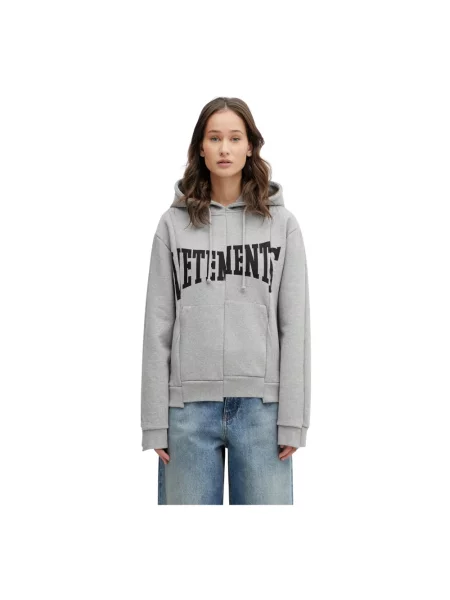 Bluza z kapturem Vetements z kapturem z logo szara