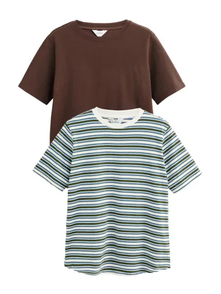 Next Tricou maro închis / verde deschis alb