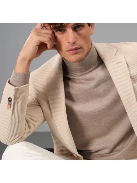 Sweter z golfem Sand wełniany do golfa beżowy