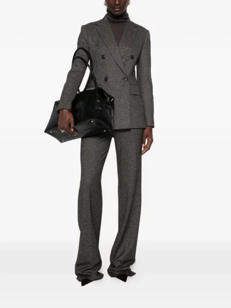 Sacou Max Mara cu model herringbone cu două rânduri de nasturi negru