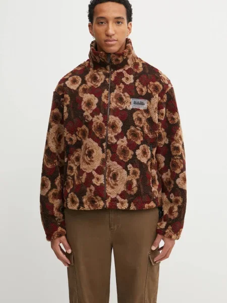 Dukserica od flisa Napapijri Napapijri x Martine Rose smeđa s uzorkom ružičasta