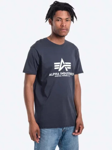 Alpha Industries tricou din Basic T-Shirt albastru marin cu imprimeu albastru închis