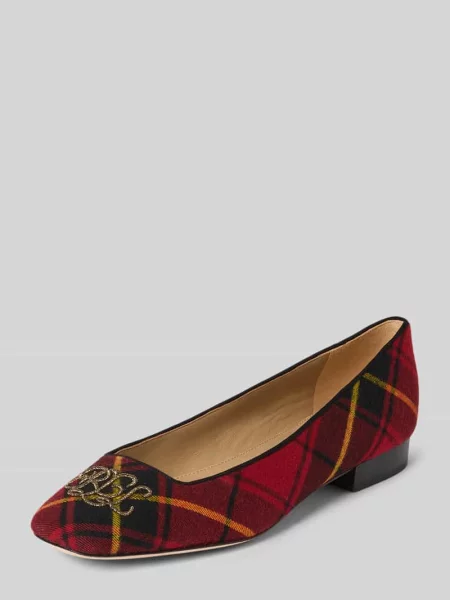 Baleriny z wyhaftowanym logo Lauren Ralph Lauren czerwone