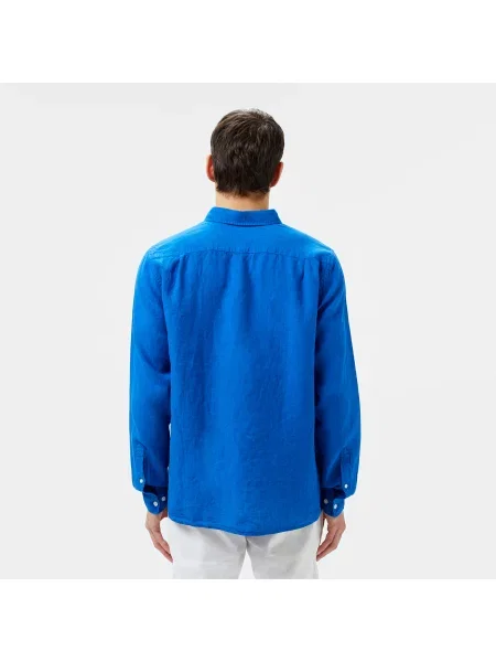 Lacoste Lniana Koszula Button-Down Regular Fit niebieska