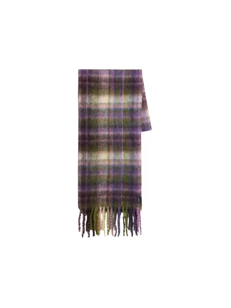 Szal Woolrich wełniana w kratkę fioletowa