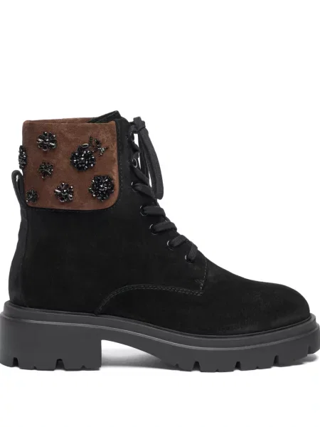 Botine Stuart Weitzman cu șireturi din dantelă negru