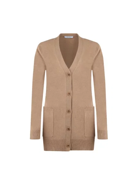 Haftowany kardigan Max Mara wełniany brązowy