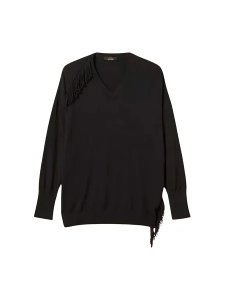 Sweter Twinset z frędzli czarny