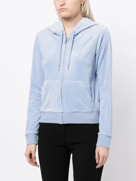 Majica s kapuljačom Juicy Couture od samta plava