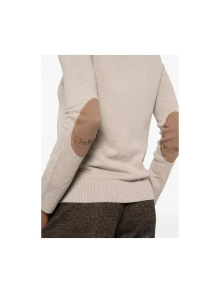 Lniany sweter z golfem Max Mara beżowy