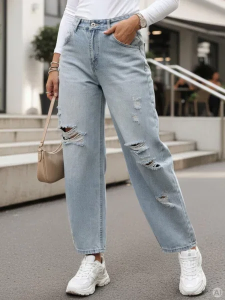 Jeansy balloon fit z przetarciami Dstreet niebieskie